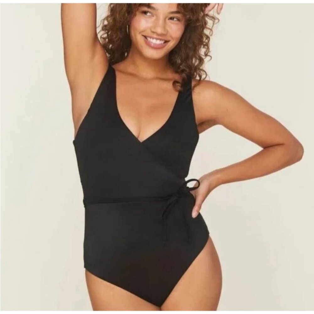 Andie Black Wrap One-Piece Swimsuit with Tie Waist